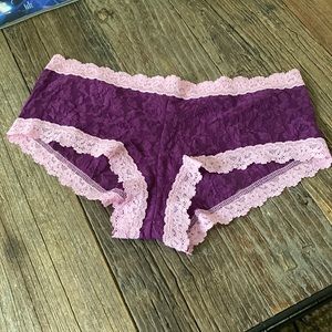 NEW Hanky Panky Lace Boy Short Purple w/Pink Edging Medium
